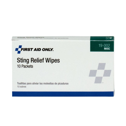 First Aid Only 19-002 Sting Relief Wipes, 6% Benzocaine, Box of 10