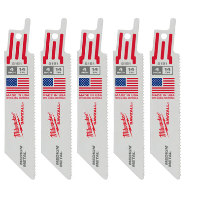 Milwaukee 48-00-5181 4 IN 14 TPI Thin Kerf SAWZALL Blades, 5-Pack