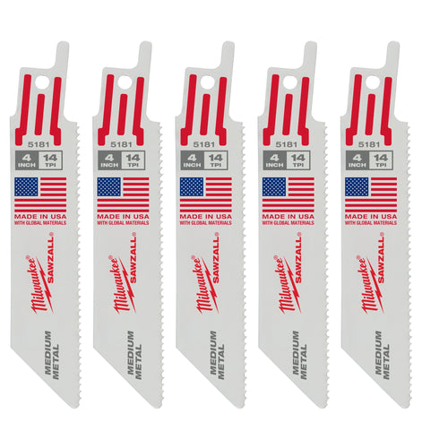 Milwaukee 48-00-5181 4 IN 14 TPI Thin Kerf SAWZALL Blades, 5-Pack