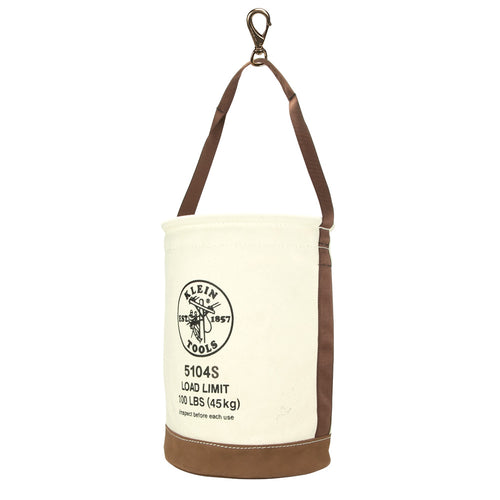 Klein Tools 5104S Canvas Bucket, Leather Bottom, Swivel Snap, 12 IN x 17 IN