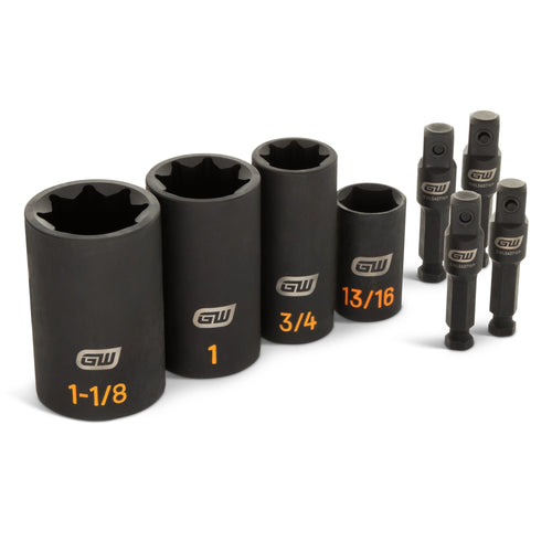 GEARWRENCH GWLS8PX4 8 Piece 8 Point Lineman Double Square Deep SAE Impact Socket Set, 1/2 IN Drive