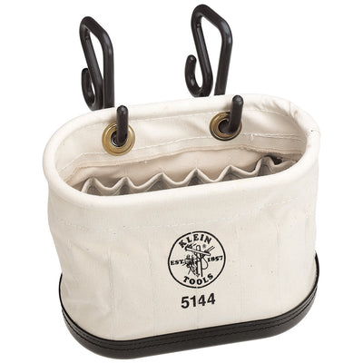 Klein Tools 5144 Canvas Oval Bucket, 15-Pocket, Aerial Basket Hooks