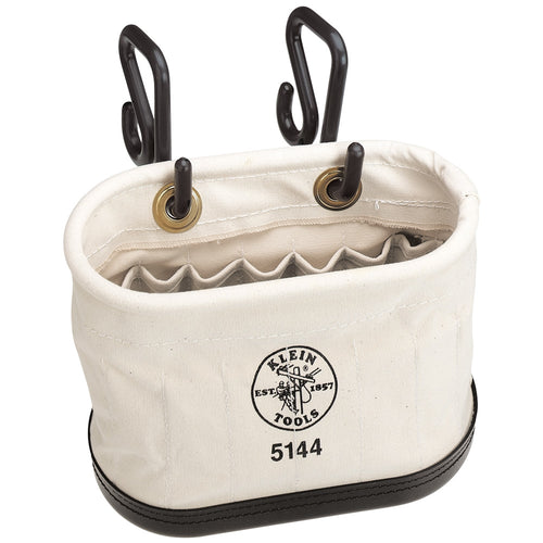 Klein Tools 5144 Canvas Oval Bucket, 15-Pocket, Aerial Basket Hooks