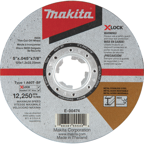 Makita E-00474 X-LOCK 5 IN x 0.045 IN x 7/8 IN 60-Grit Thin Cut-Off Wheel