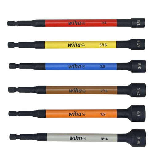 Wiha 70486 Color Coded Magnetic Nut Setter Set, 6-Piece, SAE, 1/4 IN Hex