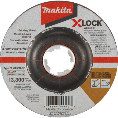 Makita E-00430 X-LOCK 4-1/2 IN x 1/4 IN x 7/8 IN Type 27 General Purpose 36 Grit Grinding Wheel