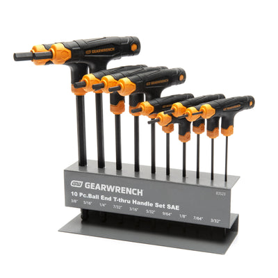 GEARWRENCH 83523 10 Piece SAE Ball End T-Handle Hex Key Set, 3/32 IN to 3/8 IN, Metal Stand