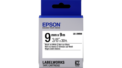 Epson LabelWorks PX 209IBWPX Strong-Adhesive Label Tape, 3/8 IN (9mm) Black on White, 30 FT