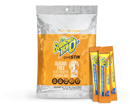 Sqwincher Qwik Stik ZERO Sugar-Free Electrolyte Drink Mix, Orange (Pack of 50 Sticks)