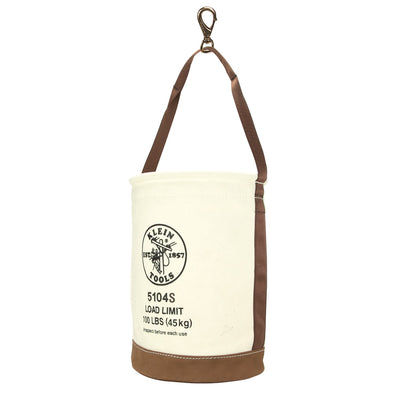 Klein Tools 5104S Canvas Bucket, Leather Bottom, Swivel Snap, 12 IN x 17 IN