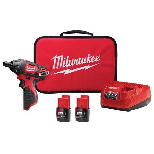 Milwaukee 2401-22 M12 1/4 in. Hex Screwdriver Kit, 2 Batteries