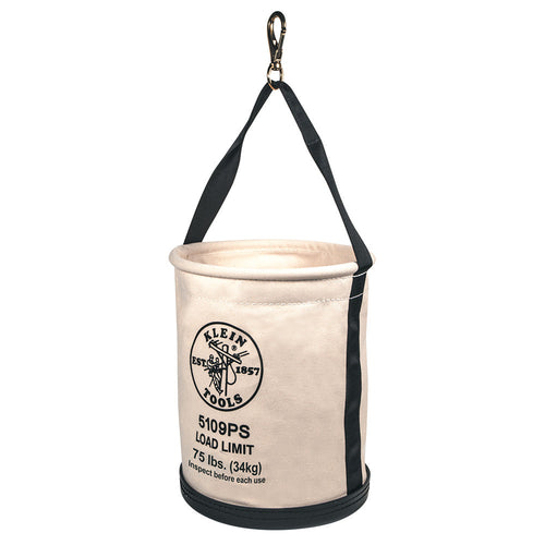 Klein Tools 5109PS Canvas Bucket, Wide Straight-Wall with Pocket & Swivel Snap, 12 IN