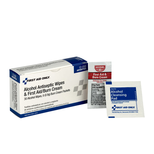 First Aid Only 12-050 Antiseptic Unit (30 Antiseptic Wipes, 6 First Aid/Burn Cream)