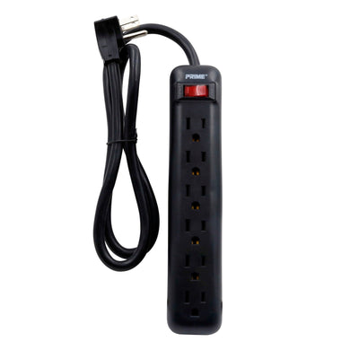Prime Wire & Cable PB922009 6-Outlet Power Strip, 3 FT Cord, Right-Angle Plug, Black
