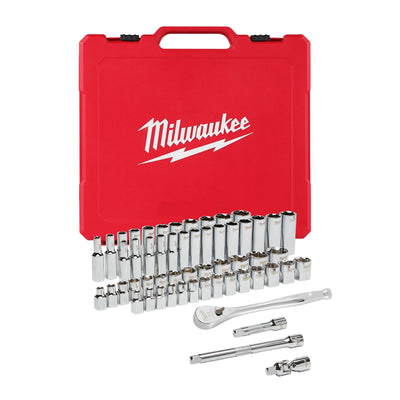 Milwaukee 48-22-9008 3/8 IN Drive 56-Piece Ratchet & Socket Set with FOUR FLAT Sides, SAE & Metric