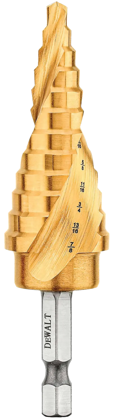 DeWalt DWA1786IR IMPACT READY Step Drill Bit, 3/16 IN to 7/8 IN, 1/4 IN Hex Shank
