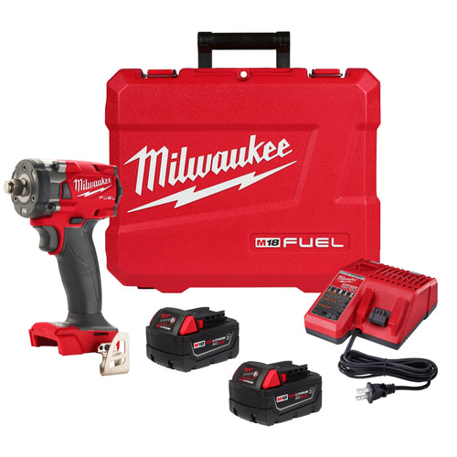 Milwaukee 2855-22R M18 FUEL 1/2 IN Compact Impact Wrench Kit with XC5.0 Resistant Batteries