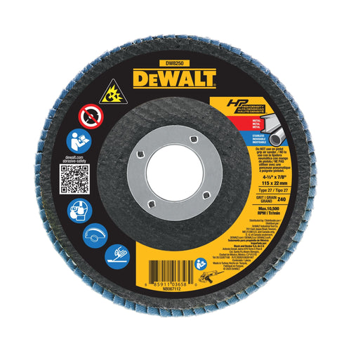 DEWALT DW8250 XP 4-1/2 IN x 7/8 IN 40 Grit Type 27 Zirconia Flap Disc