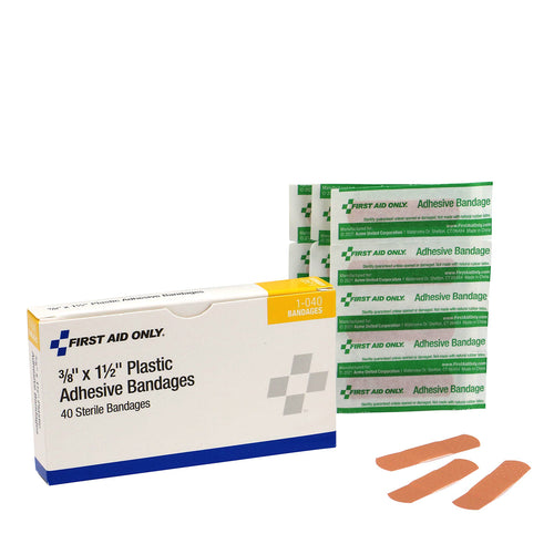 First Aid Only / Acme United 1-040 Junior Plastic Adhesive Bandages, 3/8 IN x 1.5 IN (40/box)