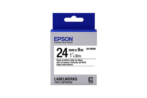 Epson LabelWorks PX 224IBWPX Strong-Adhesive Label Tape, 1 IN (24mm) Black on White, 30 FT