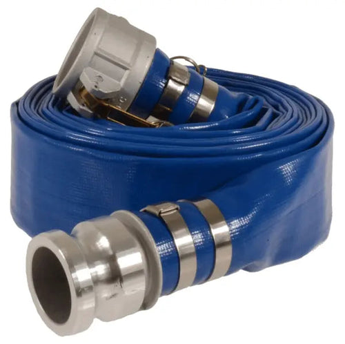 Alliance Hose DPX300-50CE 3 IN x 50 FT Blue PVC Layflat Discharge Hose Assembly with Aluminum C&E Cam-Groove Fittings